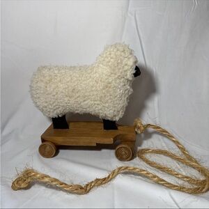 Woolly Sheep Pull Toy on Wooden Wheels